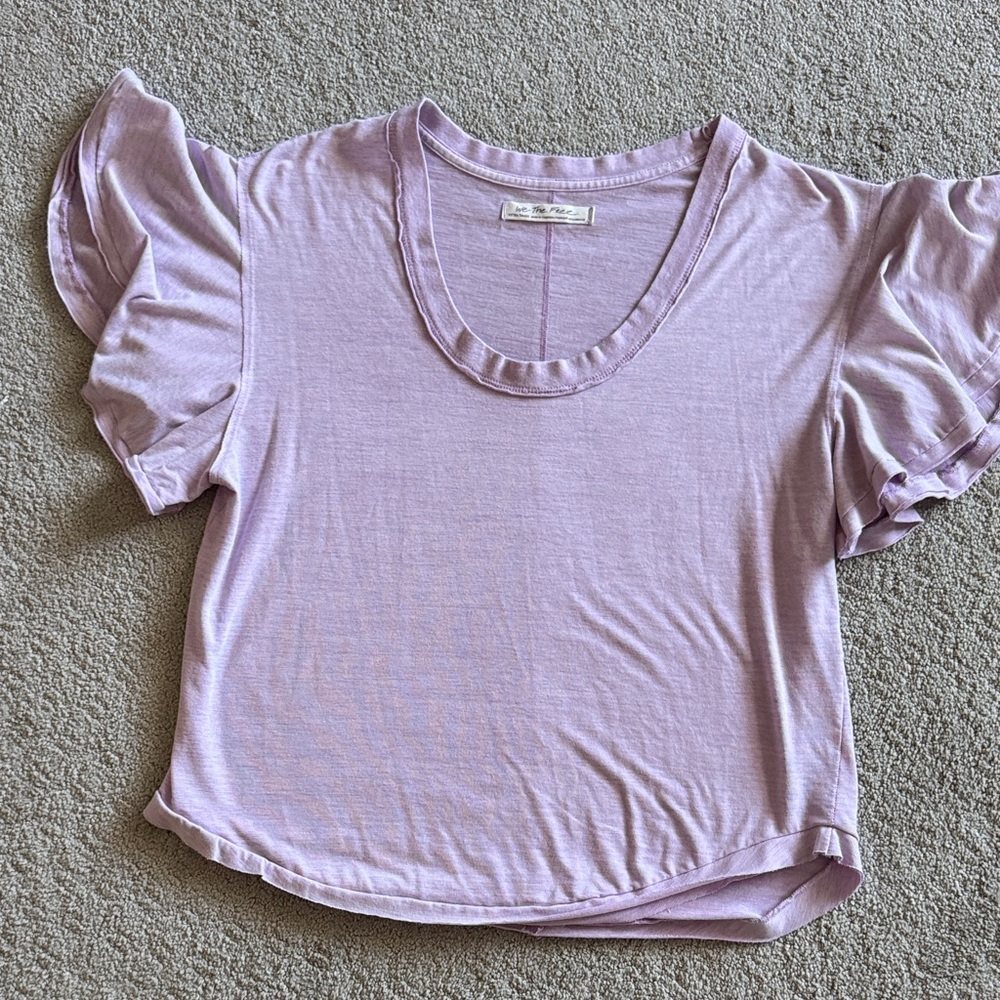 Free People: We The Free Lavender Ruffle Sleeve Tee